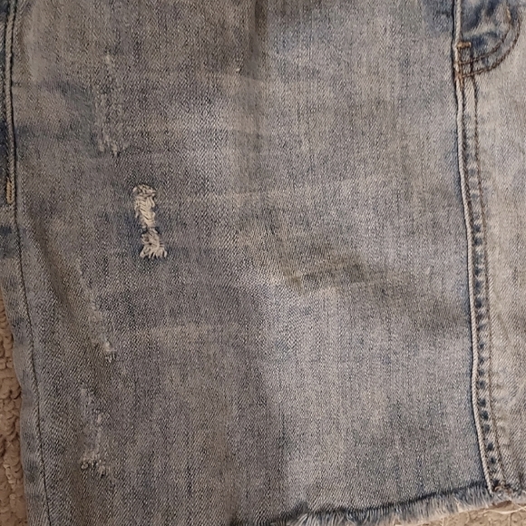 Emjean Light Blue Denim Distressed Jeans Mini Skirt Small Frayed Hem - Picture 6 of 12